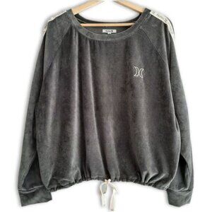HURLEY / Soft Light Velvet Pullover Sweatshirt Gray Bottom Drawstring Sz XL